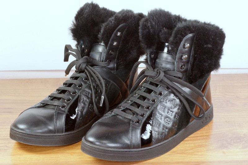 Louis Vuitton Hi-Top Black Leather & Fur Boots - The Chelsea