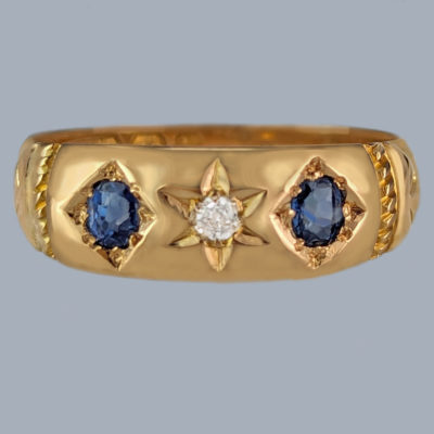 18ct Gold Victorian Sapphire and Diamond Trilogy Ring